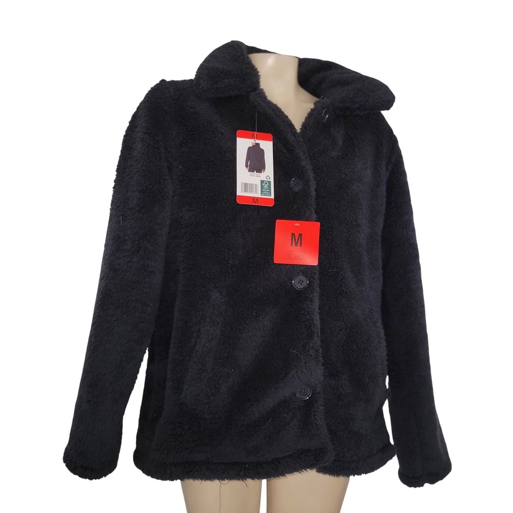 32 Degrees‎ Heat Women's Sherpa Fleece Button Front Jacket Navy S M cozy comfy